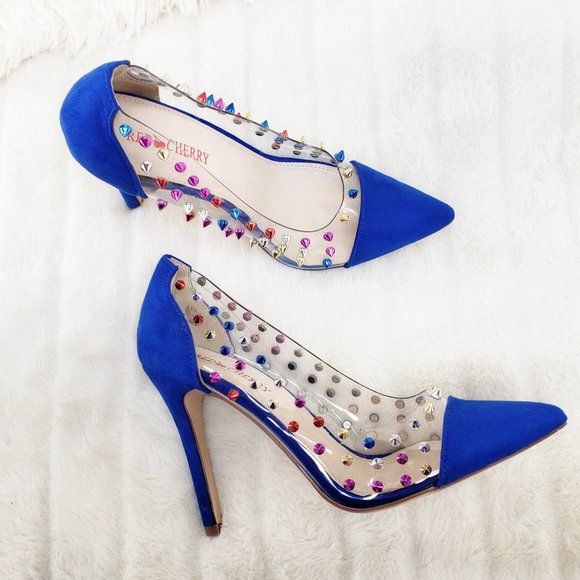 Alba Shoes - Gigi 09 Blue Multi Color Spiked Stiletto High Heel Shoes Pumps